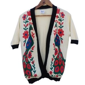 Oxknit Cream Orange Green Blue Peacock Sweater Cardigan